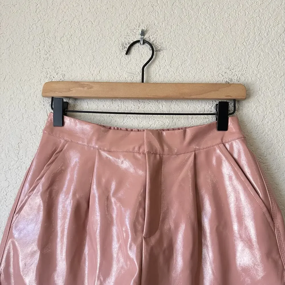 GREY LAB Shorts Dusty Rose Faux Leather High Waisted Pleated Trendy NWT